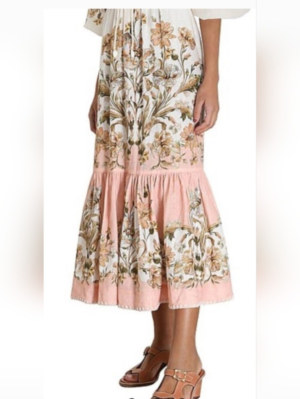 NWOT House Of Harlow 1960 Boho Floral Tiered Maxi Skirt in Cream and Peach